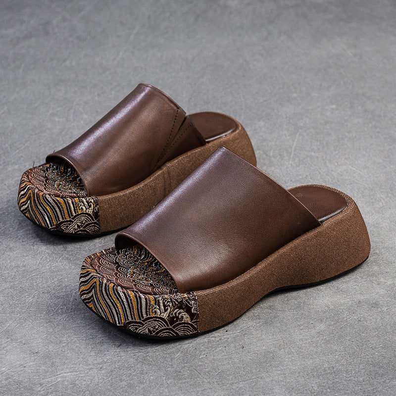 Women's Thick-soled Peep Toe Retro Outerwear National Slippers
