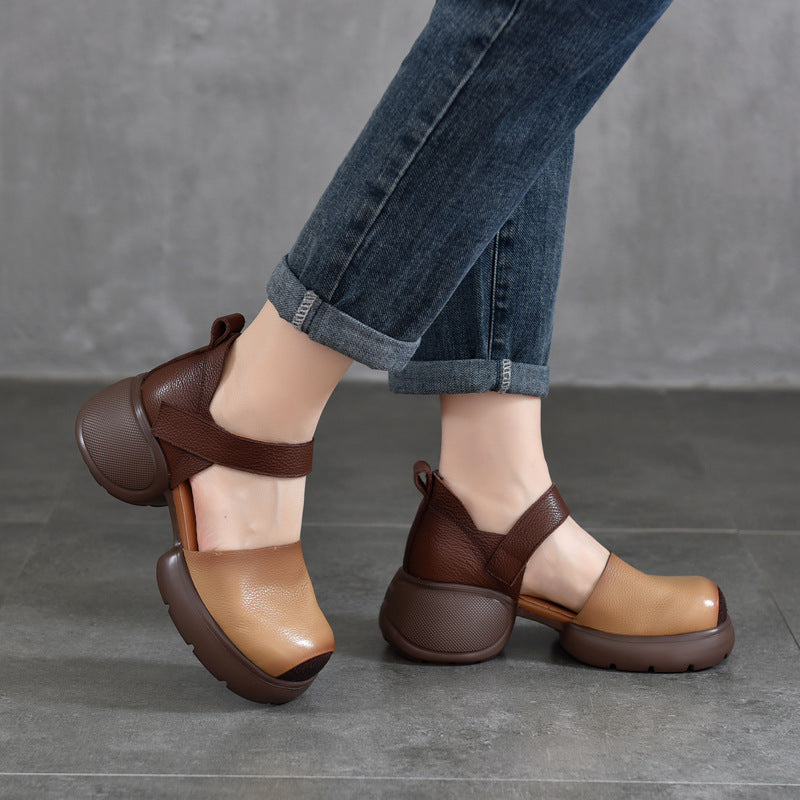 Women's Retro Color Matching Platform Roman Summer Heels