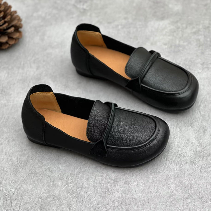 Women's Crafts Genuine Pumps Round Toe Flat Bottom Soft Cowhide Women's Casual Shoes