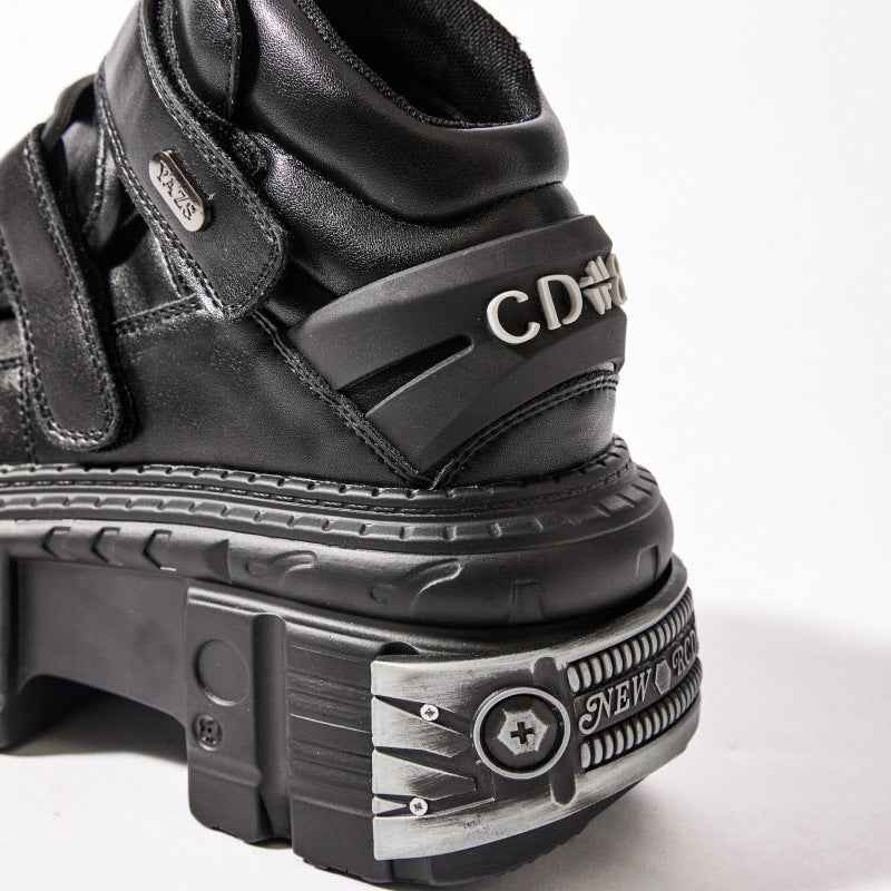Women's Heavy Metal Platform Punk Dark Motorcycle Leather Shoes