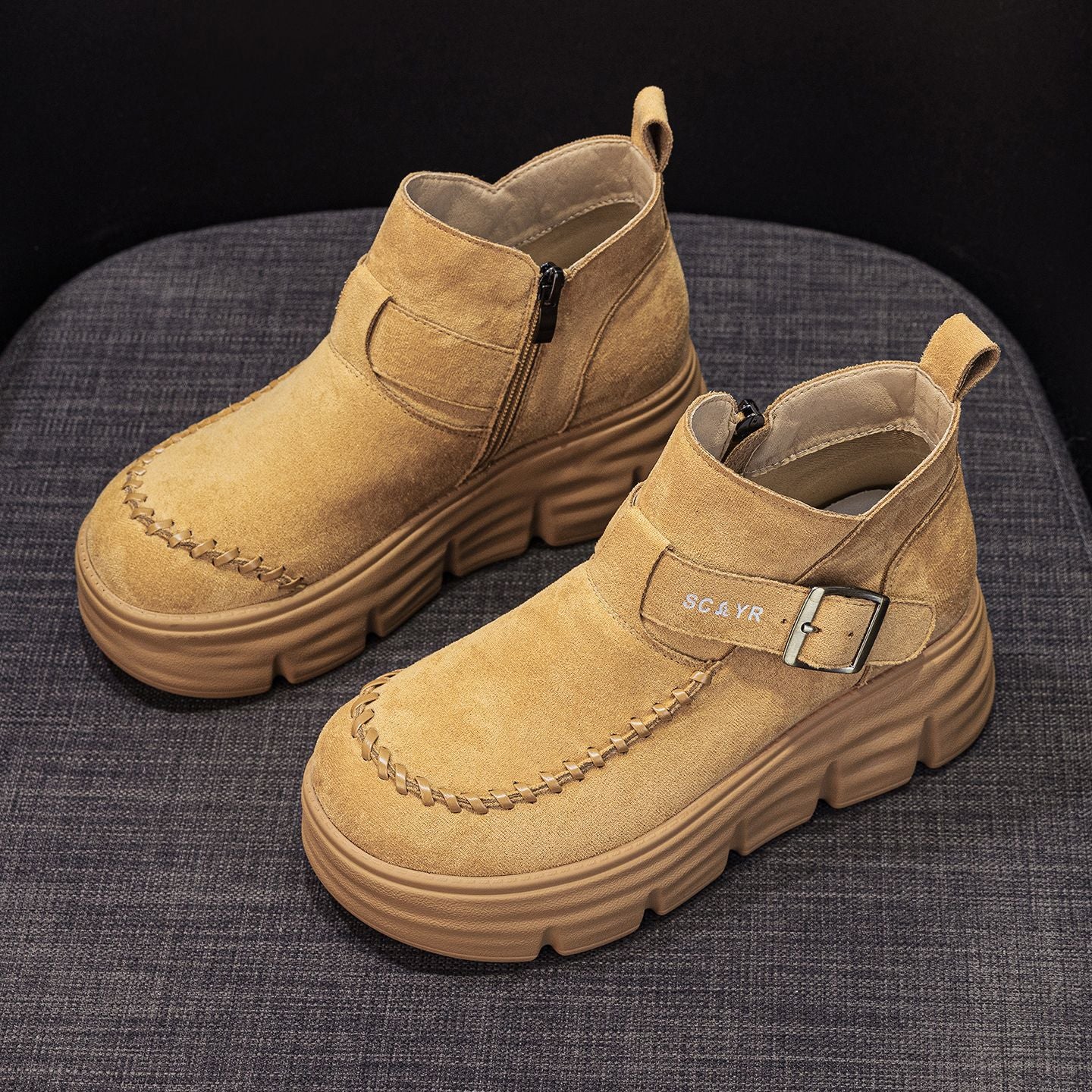 Women's For Autumn British Style Retro Platform Heighten Women's Leather Boots