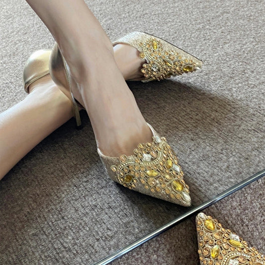 Women's Wedding Bridal French Hollow Closed Toe Stiletto High-grade Rhinestone Banquet Women's Fashion Shoes