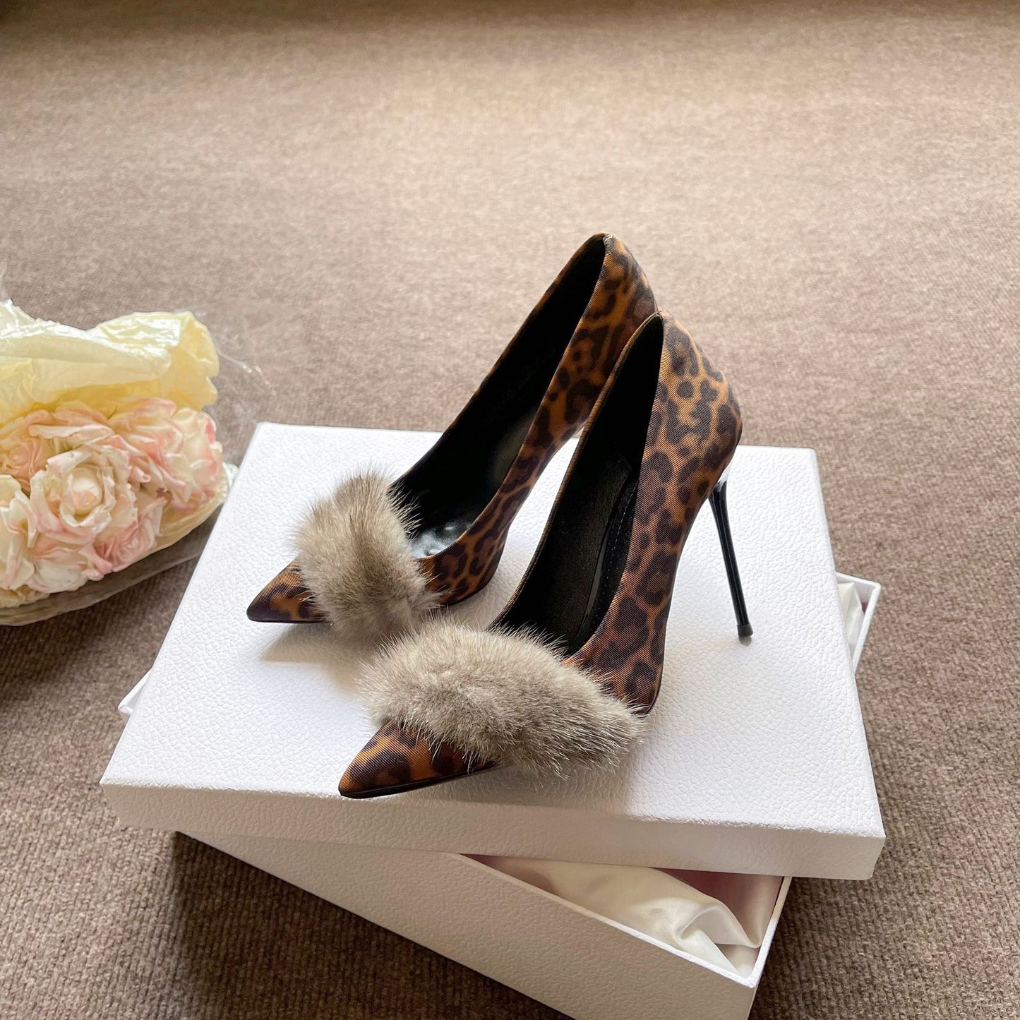 Women's Elegant Pointed High Stiletto Slip-on Shallow Mouth Mink Men's Shoes