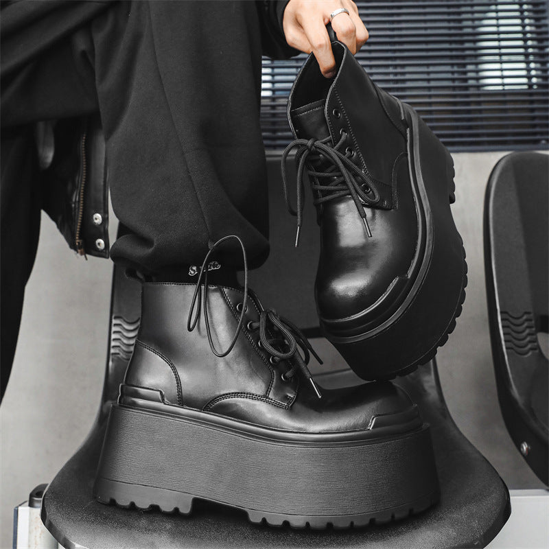 Men's Style Platform Height Increasing Derby Muffin Bottom Niche Boots