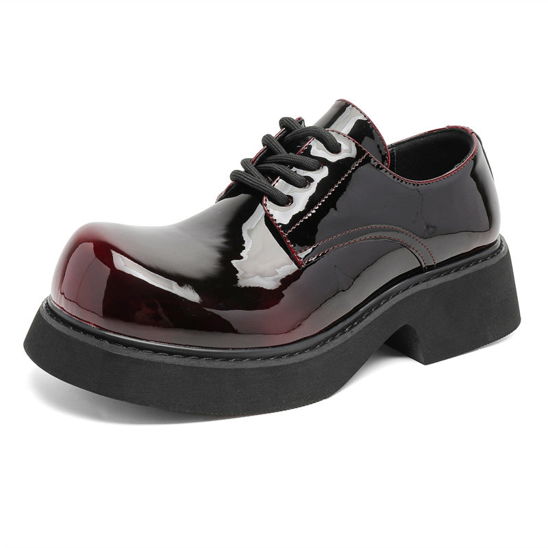 Men's Big Head Derby Advanced Feeling Tong Black Platform Tide Height Men's Casual Leather Shoes