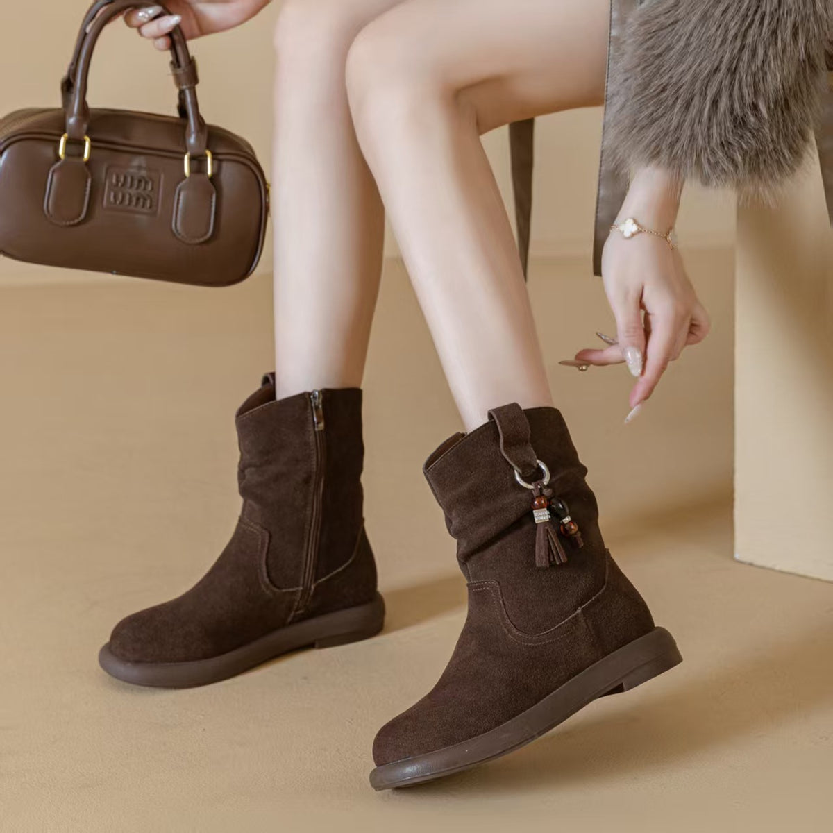 Women's Martens Round Toe Slimming Pile Style Boots