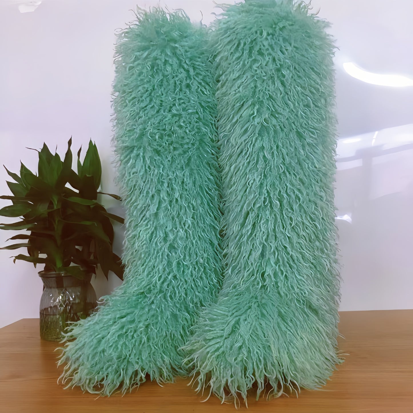 High Imitated Tibet Sheep Fur Thigh Height Over The Snow Boots