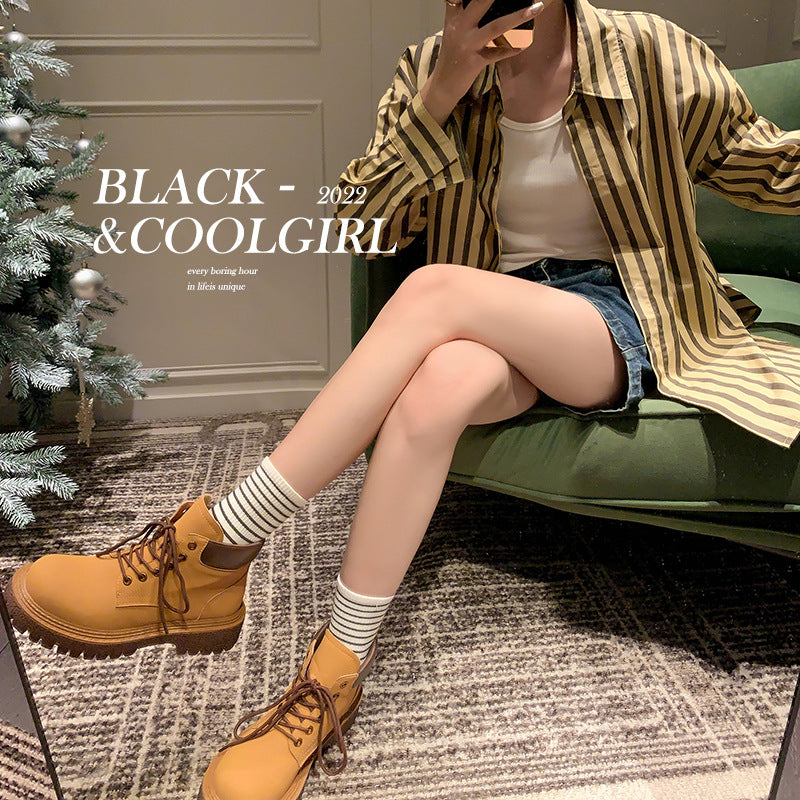 Style Thick Bottom Worker Four Wearable Women's Leather Boots