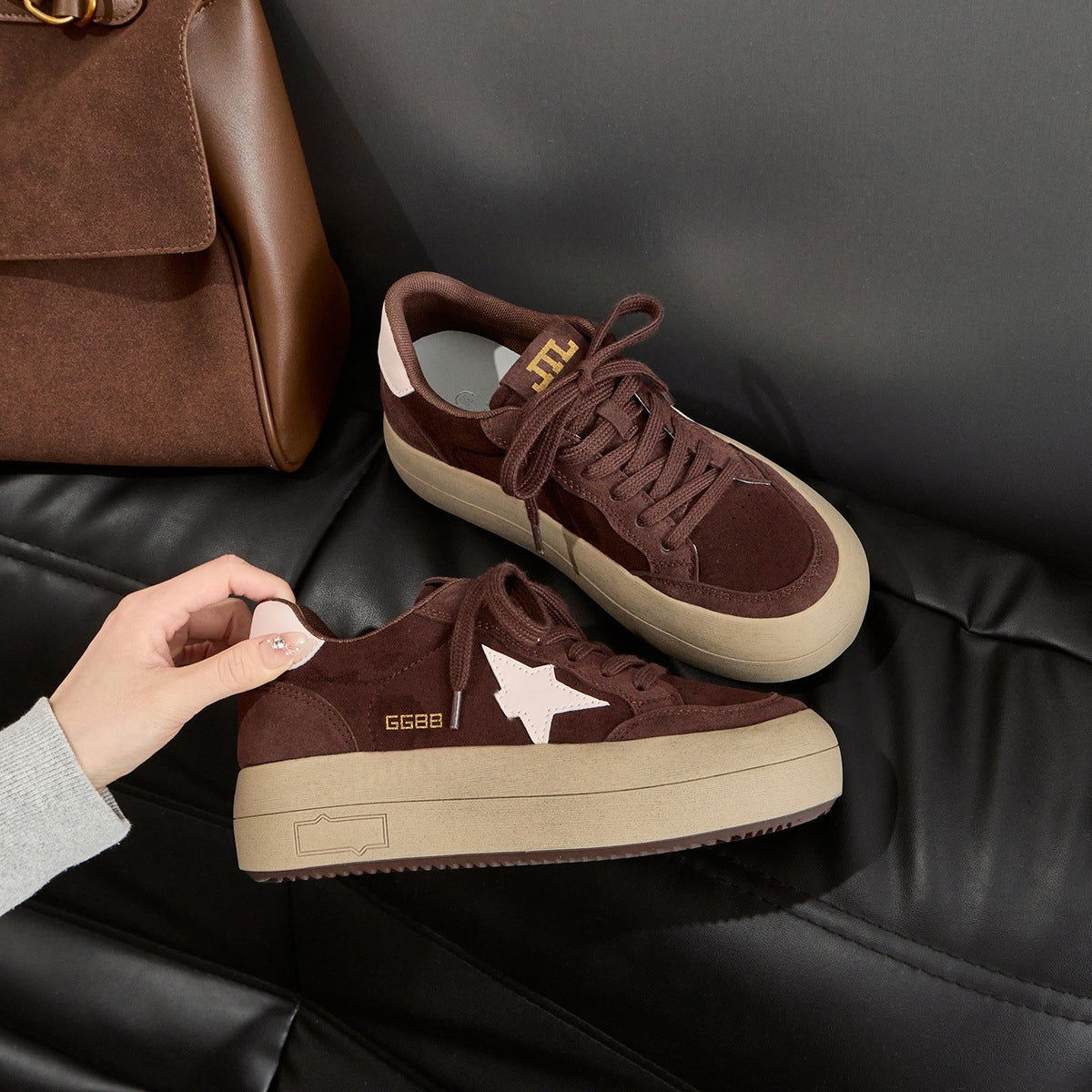 Cowhide Version Dirty Korean Style Round Toe Platform Thick Bottom Women's Casual Shoes