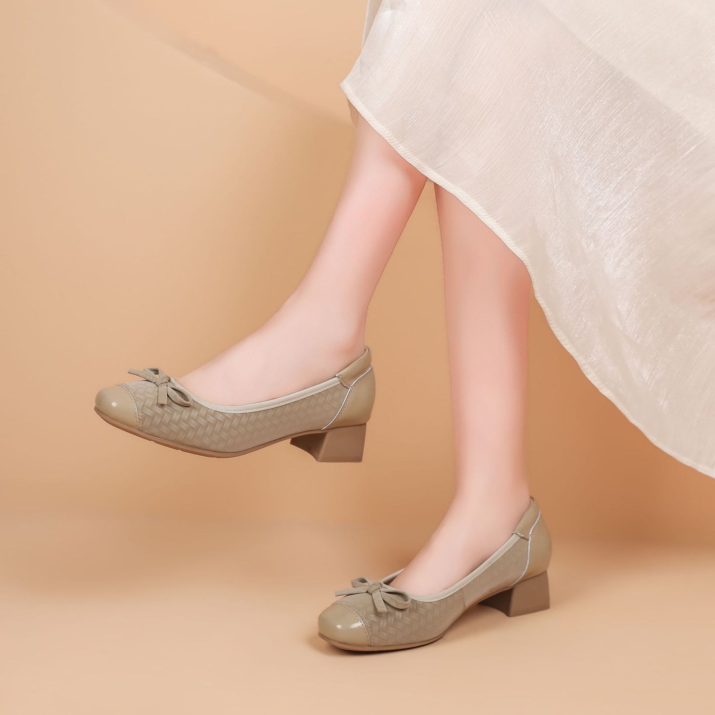 Women's Classic Style Low Elegant Square Toe Bow Shallow Mouth Mary Women's Fashion Shoes