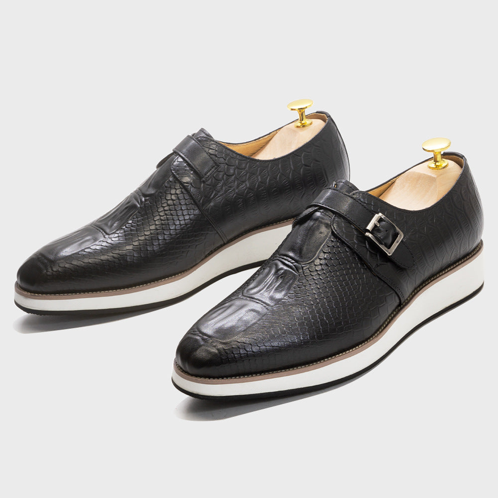 Men's Handmade Genuine Single Buckle Platform Everyday Leather Shoes