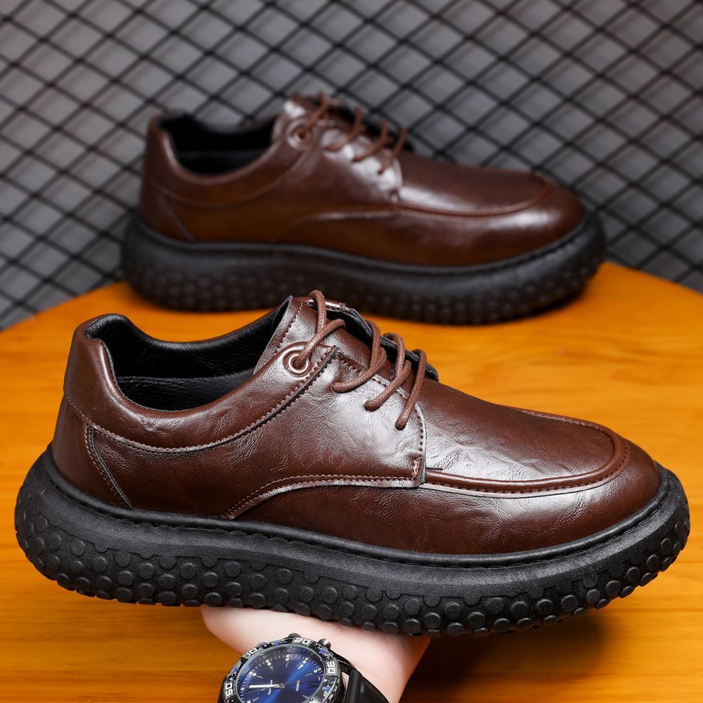 Men's British Retro Trendy Platform Lace Up Increased Black Men's Casual Leather Shoes