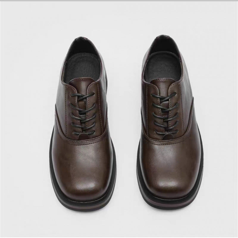 Women's & Men's Style Derby Platform Height Increasing Square Men's Casual Leather Shoes