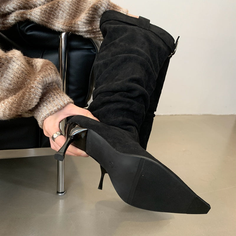 Female Tube Tail Suede Fashionable Stiletto Pointed Women's Leather Boots