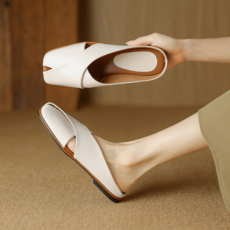 Women's Summer Large Small Size Solid Color One Pedal Flat Slippers