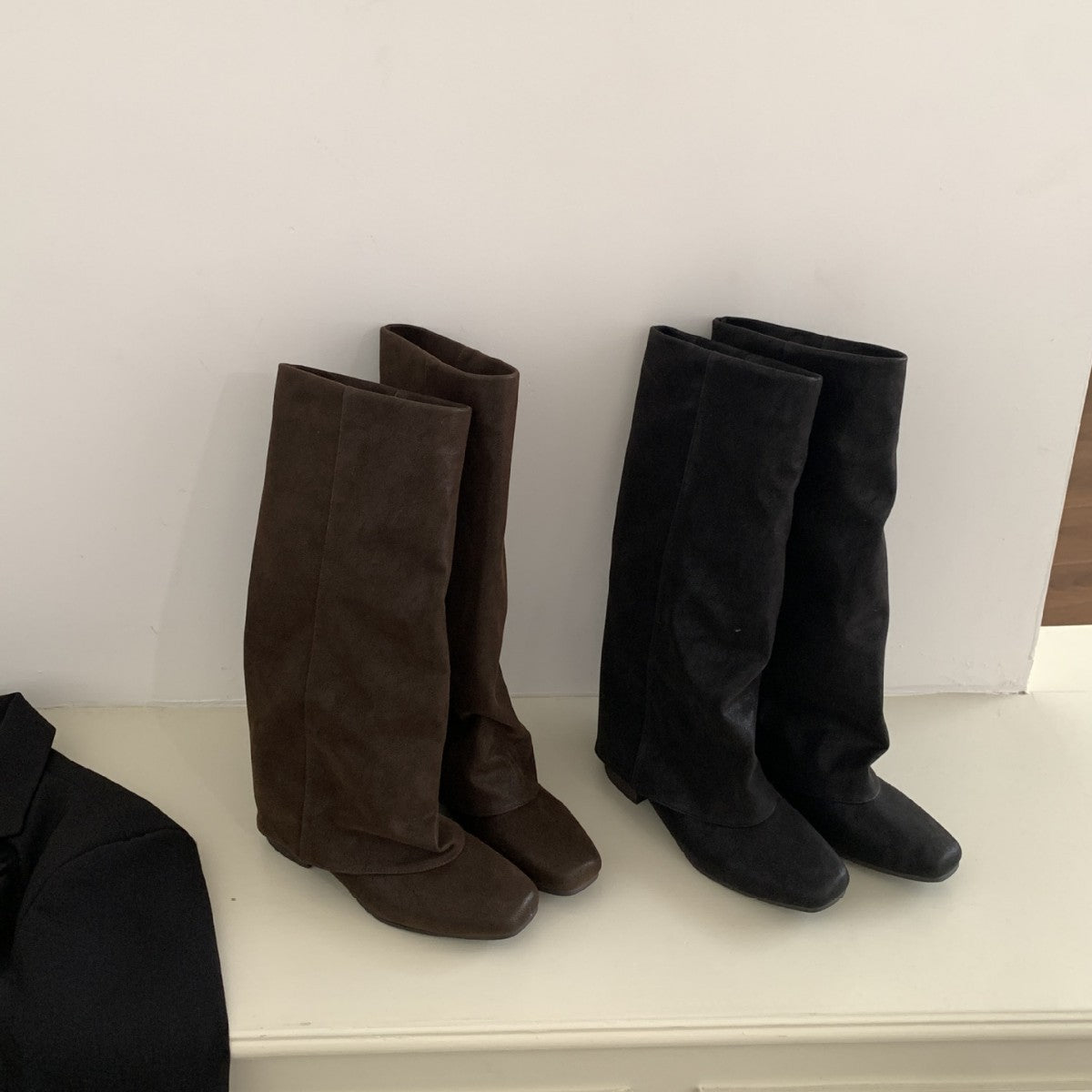 Retro Tall Knight Female Square Toe Pile Style Below The Boots
