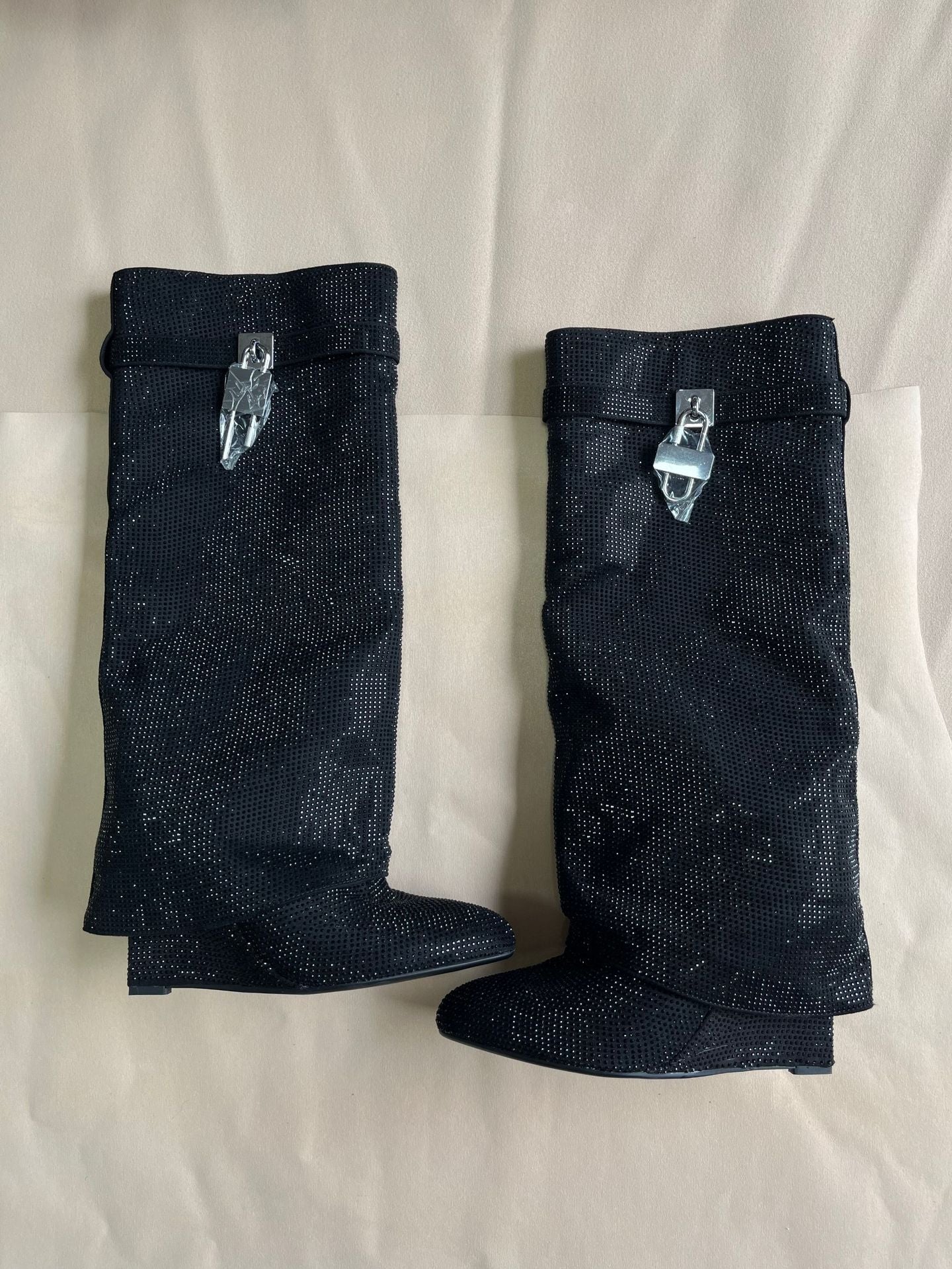 Toe Wedge High Full Diamond Rhinestone Shark Lock Heels