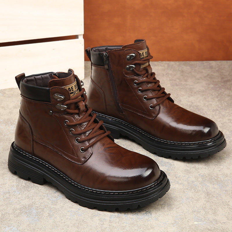 Men's Cowhide Martin Winter Fleece-lined Warm Tooling Boots