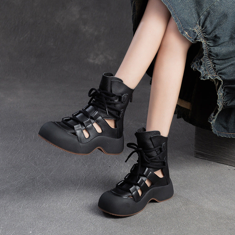Women's Closed Toe Hollow Breathable Retro Fashion Special Interest Light Platform Sandals