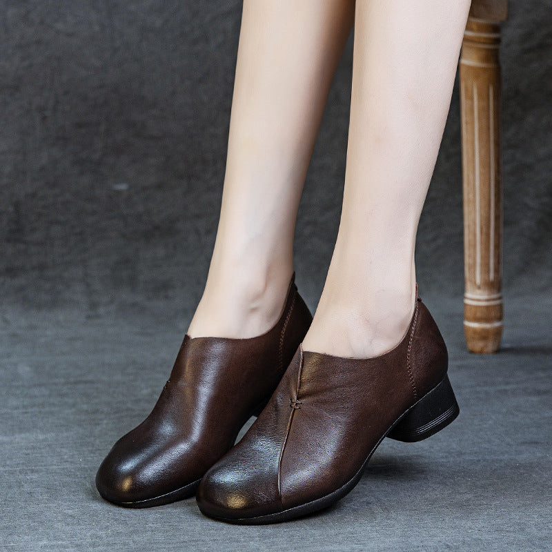Women's Autumn Genuine Thick Soft Bottom Retro Style Washed First Layer Women's Fashion Shoes
