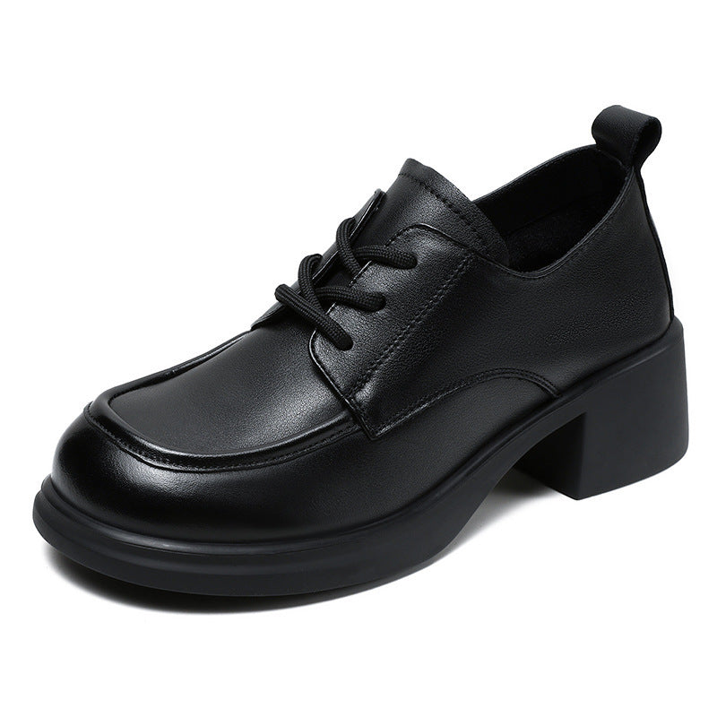Women's Autumn Genuine Chunky Comfortable Black Commuter Heels