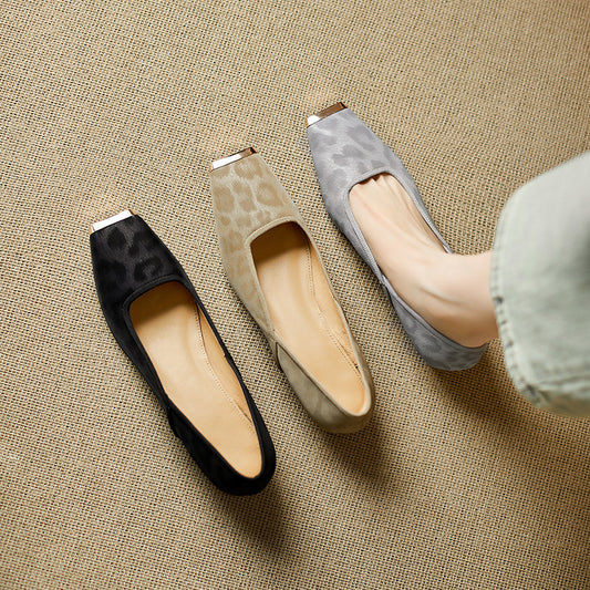 Women's Print Metal Square Toe Low Genuine Temperament Women's Fashion Shoes