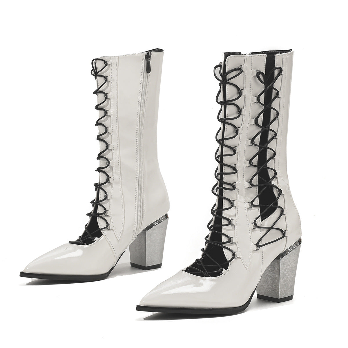 Women's Chunky Mid Retro Sleeve Fashion Waterproof Solid Women's Leather Boots