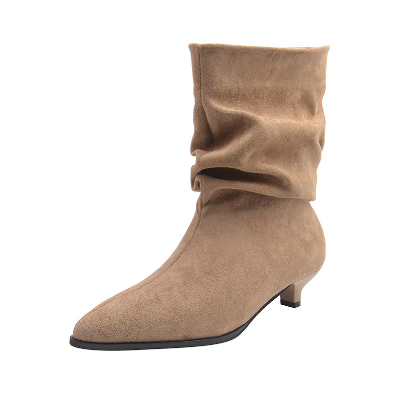 Women's Low Martin Suede Skinny French Booties Pile Men's Shoes
