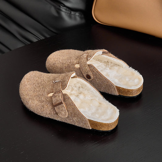 Women's Half Flat Toe Box Fluffy Outer Women's Shoes