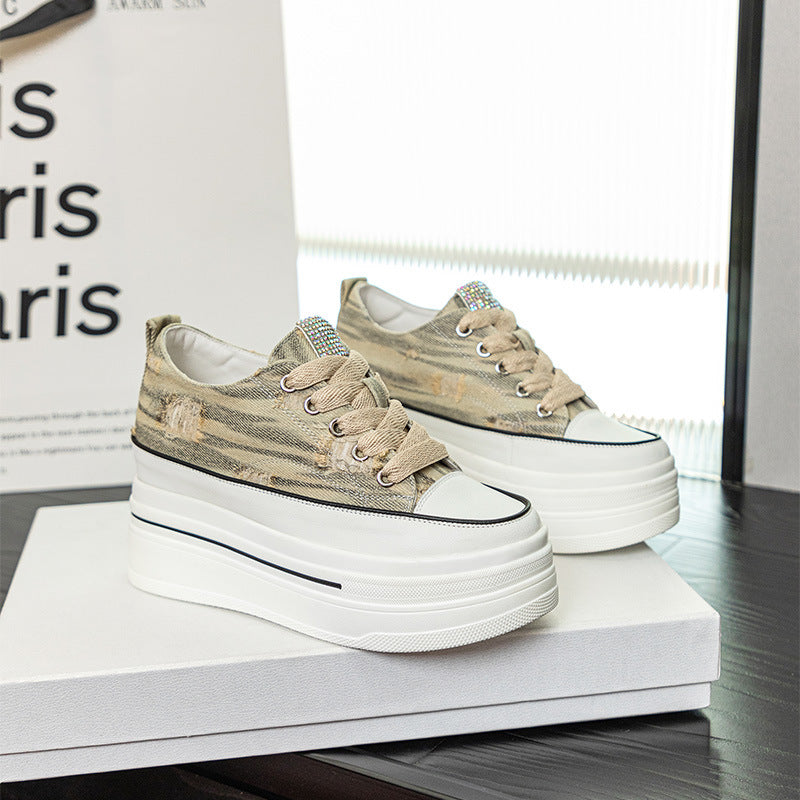 Women's White Autumn Tide Niche Ripped Platform Casual Shoes