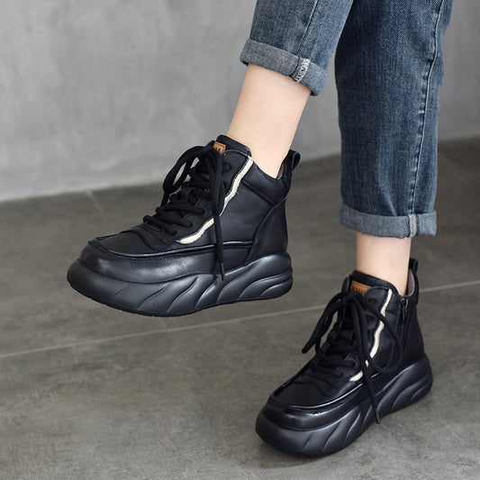 Cotton Fleece-lined Thick Top Layer Cowhide Boots