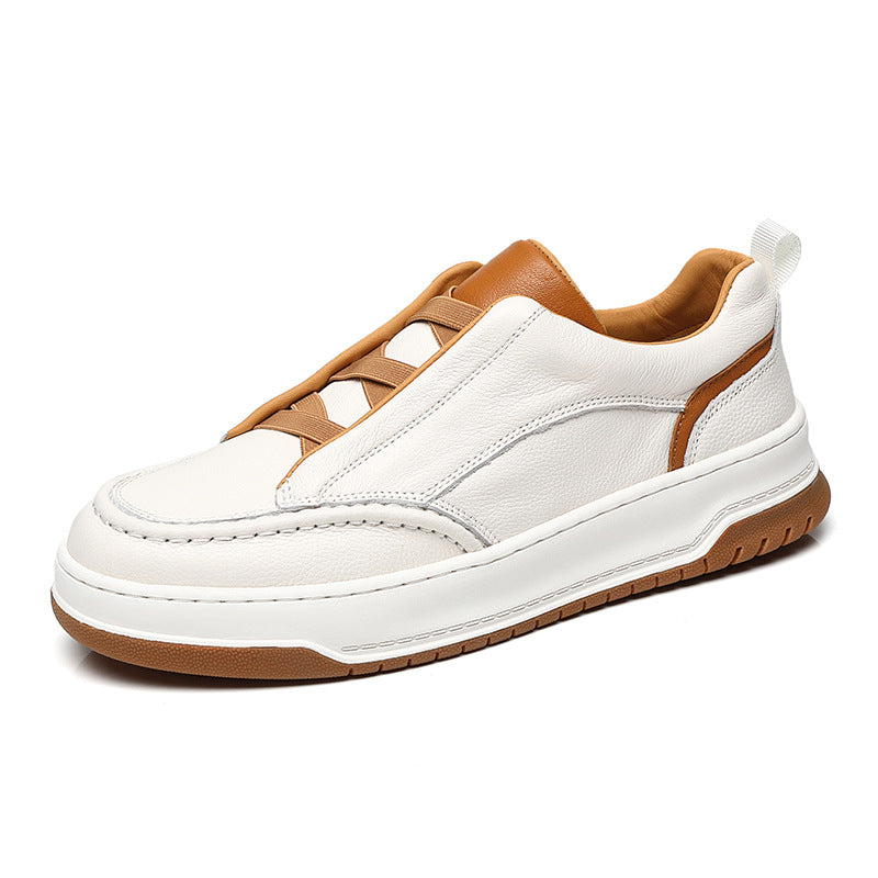 Men's Top Layer Cowhide Authentic Slip-on White Men's Board Shoes