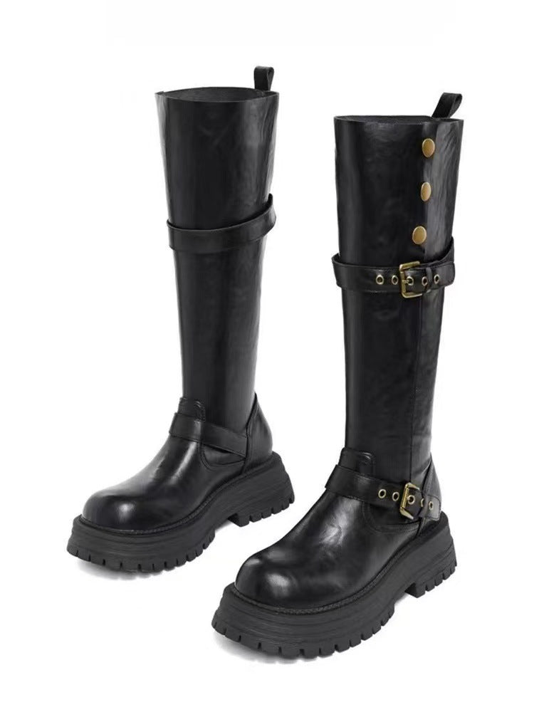 Women's Version Genuine Platform Vintage Fleece-lined Tall Women's Leather Boots