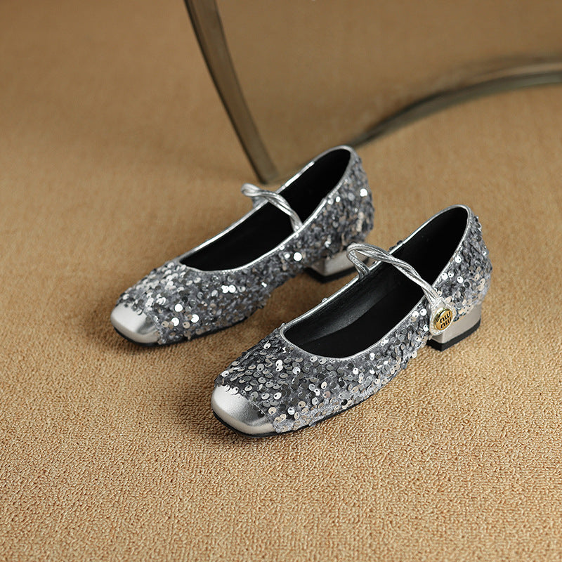 Women's Big Small Sequin Shallow Mouth Low Mary Women's Fashion Shoes
