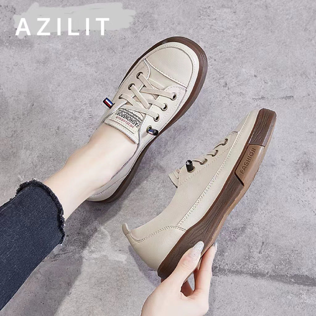 Layer Cowhide Elastic Band Slip-on Genuine Fashion Lazy Women's Casual Shoes