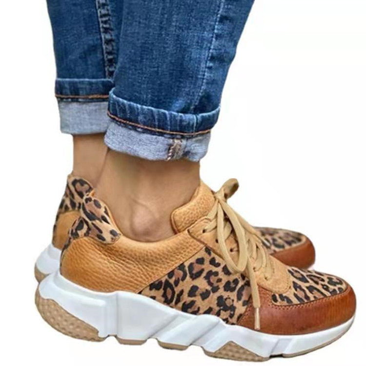 Round Toe Front Leopard Print Preppy Sneakers