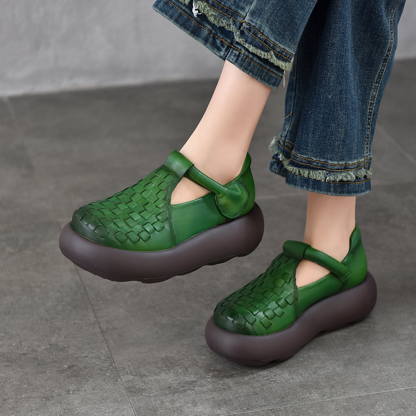 Women's Hand-woven Shape With Platform Genuine Comfortable Versatile Women's Casual Shoes