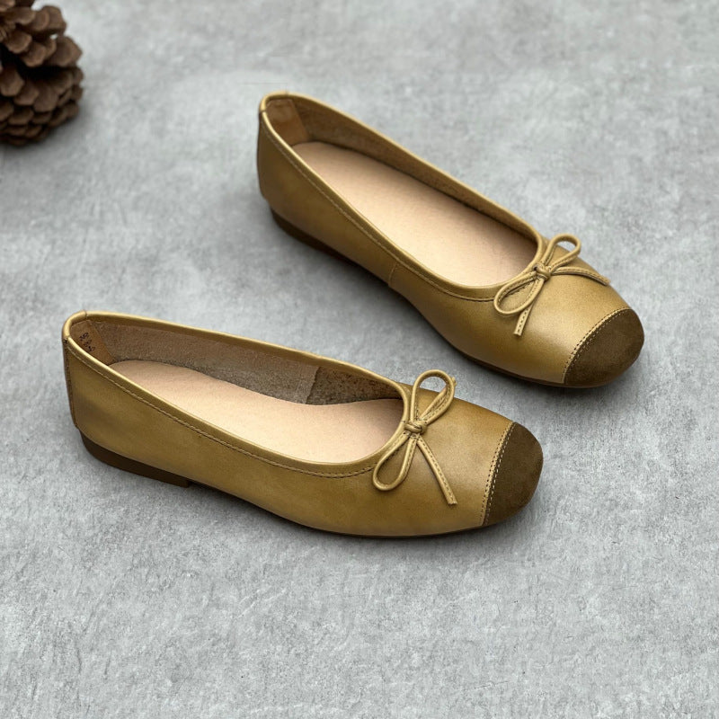 Toe Pumps Four Flat Bottom Low-cut Bowknot Soft Cowhide Female Women's Casual Shoes