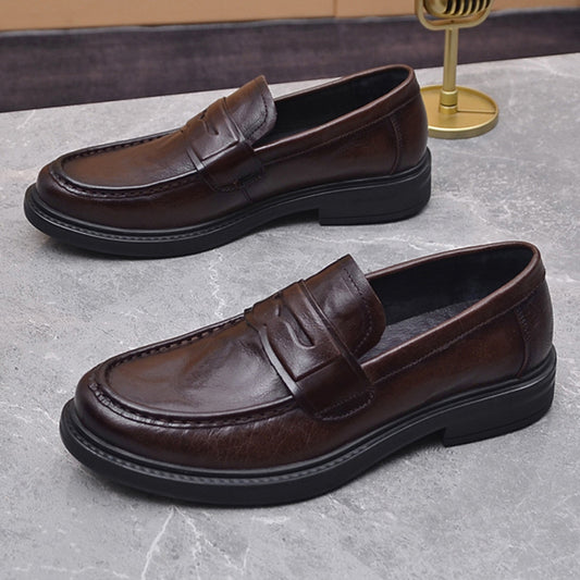 Men's Formal Wear Grip Pattern First Layer Leather Shoes