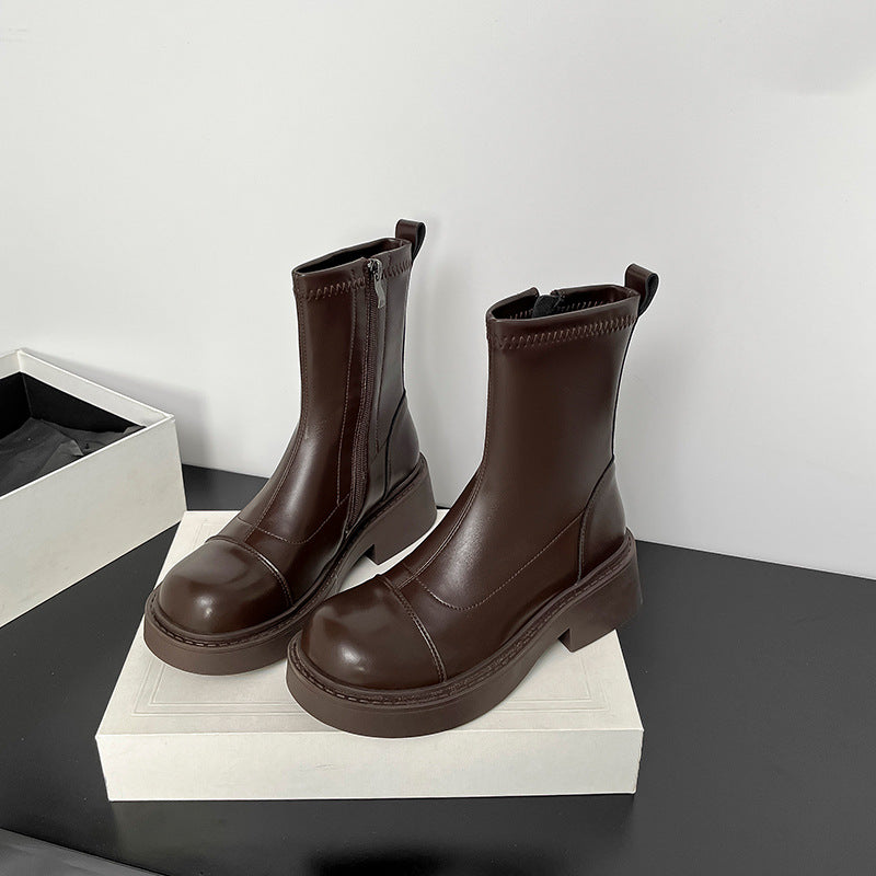 Women's Thick Bottom Side Zipper Knight Simple Skinny Women's Leather Boots