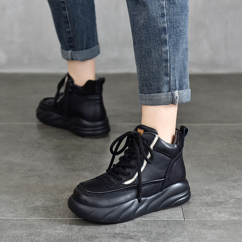 Cotton Fleece-lined Thick Top Layer Cowhide Boots