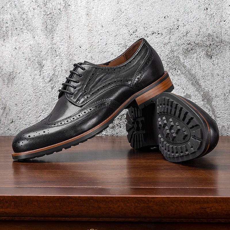 Men's Brogue British Retro Handmade Genuine Formal Wear Leather Shoes