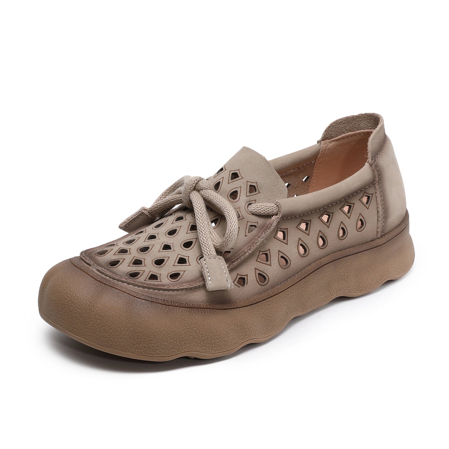 Women's First Layer Cowhide Retro Hole Hollow Breathable Women's Casual Shoes