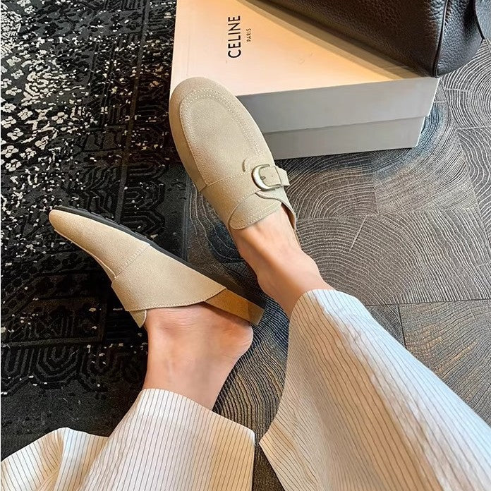 Women's Mom Color Round Toe Buckle Slip-on Leisure Commute Muller Half Slippers
