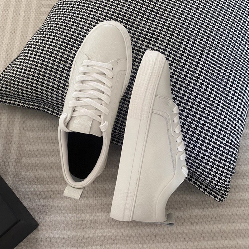 Women's Round Head Genuine White Lace Up Men's Shoes