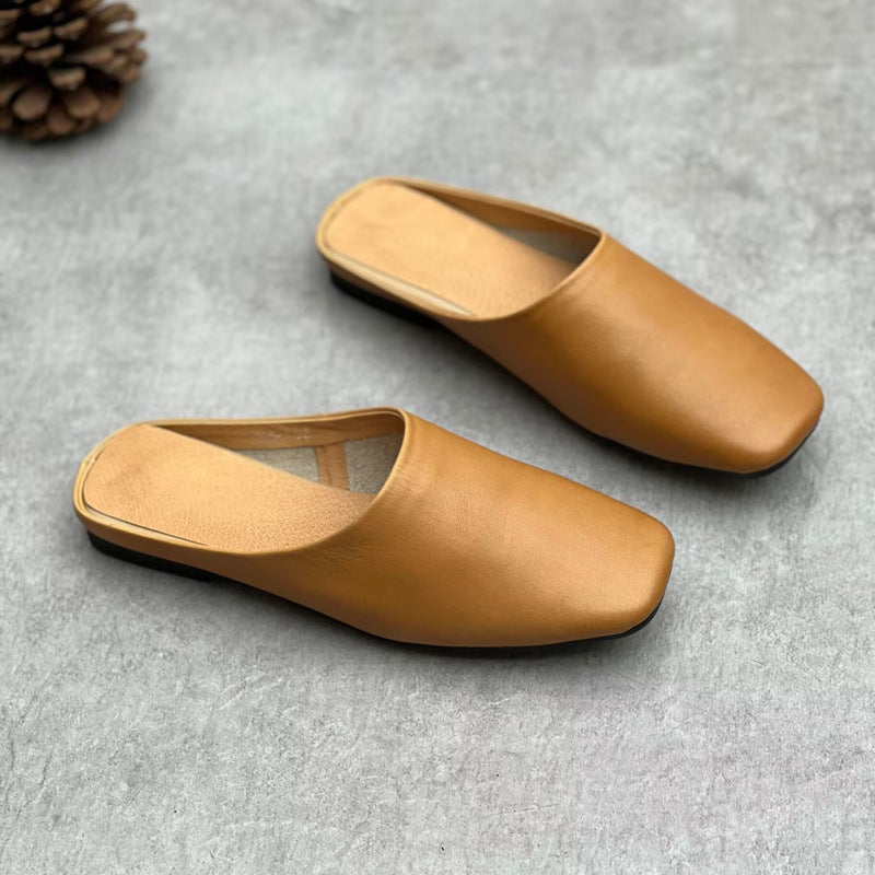 Women's Artistic Crafts Genuine Closed Toe Summer Flat Slippers