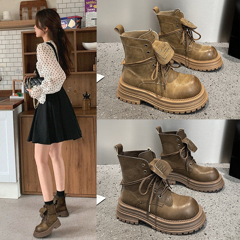 Style Retro Distressed British Martin Female Booties Western Women's Leather Boots