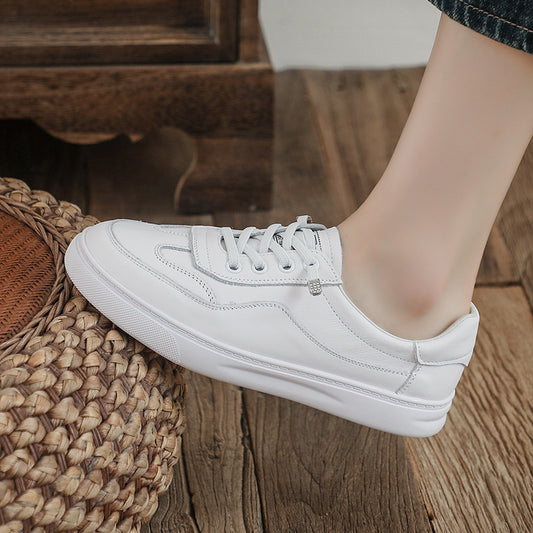 Women's Layer Cowhide Low-cut White Summer Pumps Leather Shoes