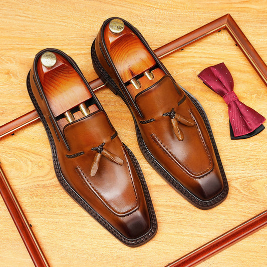 Men's Fringed Cowhide Brushed British Style Formal Men's Business Leather Shoes