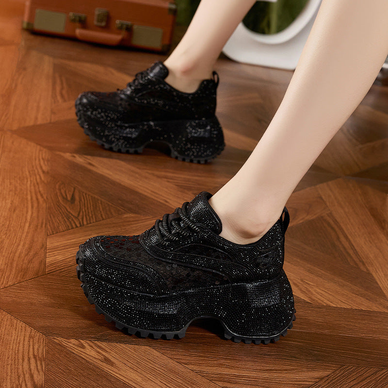 Women's Diamond Small Height Increasing Insole Hollow Sneakers